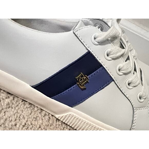Lauren Ralph Lauren Janson II Leather Comfort Sneakers White/Blue Stripes 8.5 - Picture 7 of 10